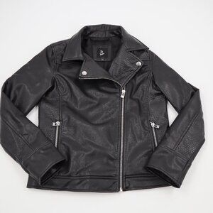 Art Class Moto Jacket Kids Large 10/12 Black Faux Leather Biker Asymmetrical Zip